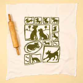 Flour Sack Dish Towel: Dogs (Green)