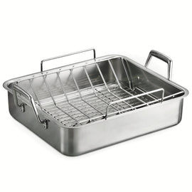 Tramontina Prima Stainless Steel Deep Roasting Pan w/ Basting Grill & V-Rack, 16.5''