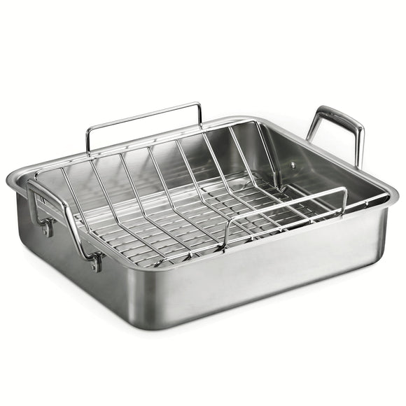 Tramontina Prima Stainless Steel Deep Roasting Pan w/ Basting Grill & V-Rack, 16.5''