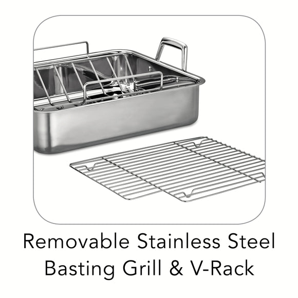Tramontina Prima Stainless Steel Deep Roasting Pan w/ Basting Grill & V-Rack, 16.5''