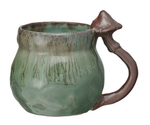 creative co-op Stoneware Mug w/ Mushroom Handle, 14 oz, Sold Individually, 4 Styles