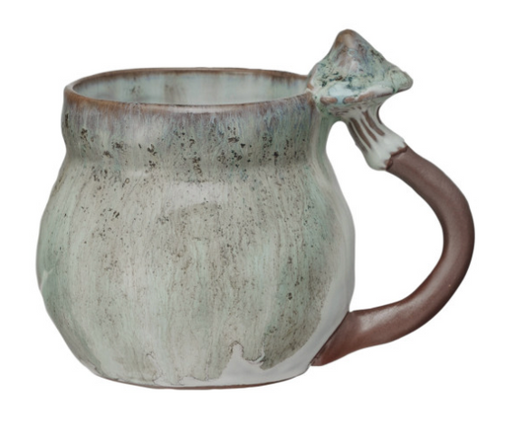 creative co-op Stoneware Mug w/ Mushroom Handle, 14 oz, Sold Individually, 4 Styles