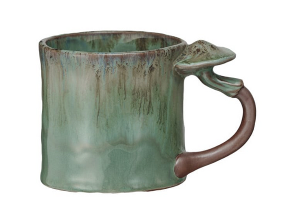 Creative Co-Op Stoneware Mug w/ Mushroom Handle, 4 Styles, 14 oz