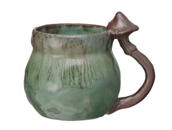 Creative Co-Op Stoneware Mug w/ Mushroom Handle, 4 Styles, 14 oz