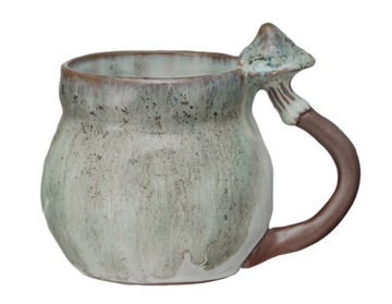 Creative Co-Op Stoneware Mug w/ Mushroom Handle, 4 Styles, 14 oz