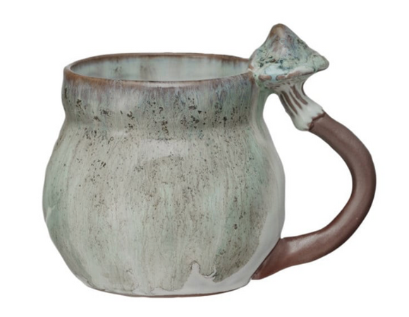 Creative Co-Op Stoneware Mug w/ Mushroom Handle, 4 Styles, 14 oz