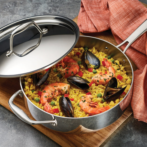 Tramontina Signature 3 Qt Tri-Ply Clad Stainless Steel Covered Deep Saute Pan