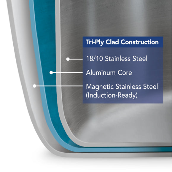 Tramontina Signature 3 Qt Tri-Ply Clad Stainless Steel Covered Deep Saute Pan