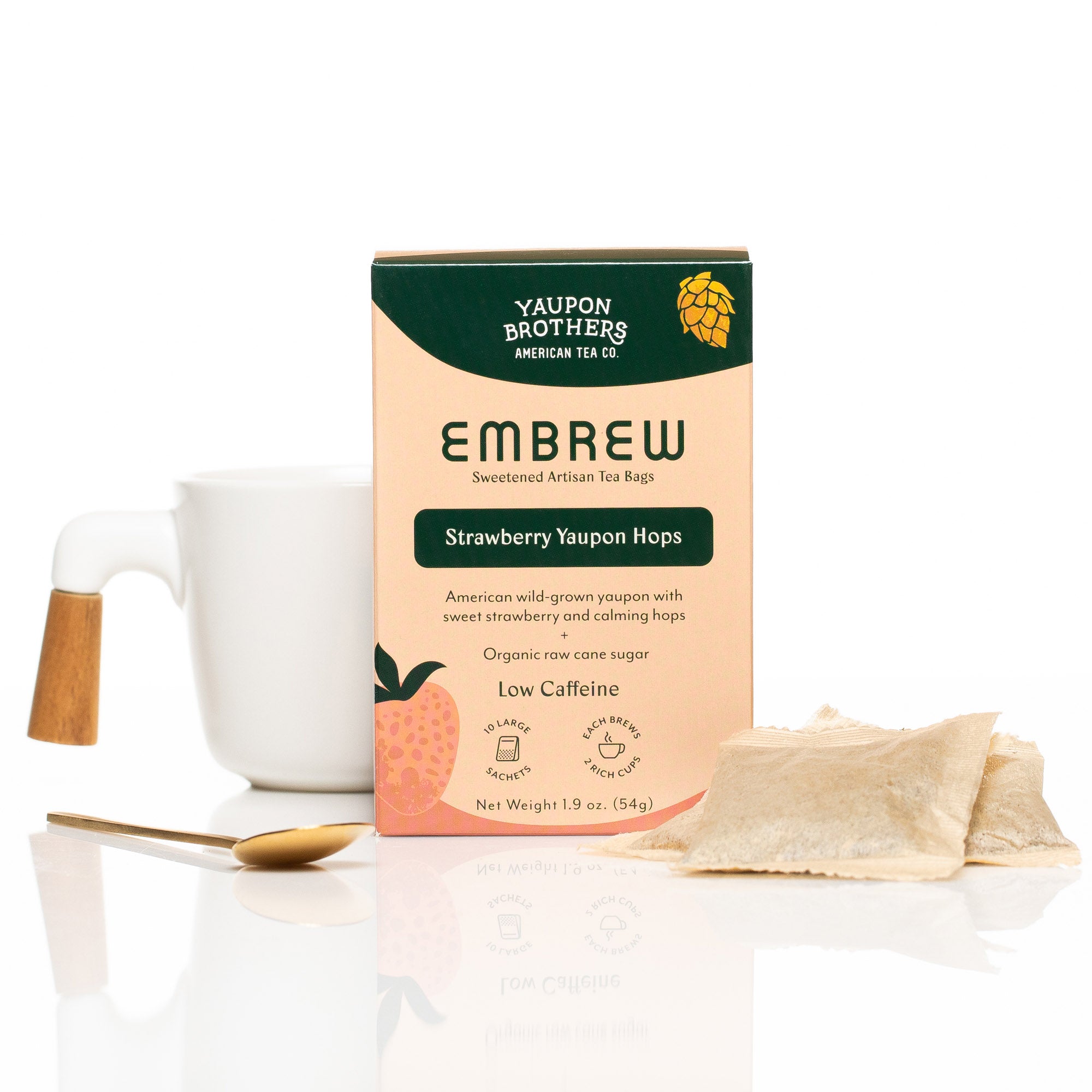 Embrew Tea Strawberry Yaupon Hops Sweetened Herbal Tea Bags