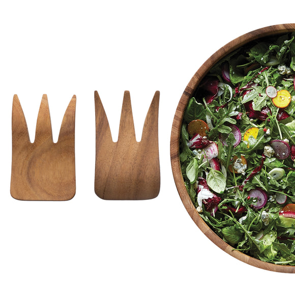 Ironwood Gourmet Acacia Bear Claw Salad Servers, Set 2