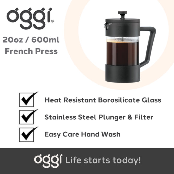 OGGI French Press 5 Cup (600 ml, 20 oz), Black