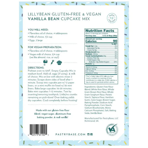LillyBean Baking Vegan & Gluten-Free Vanilla Bean Cake Cupcake Mix