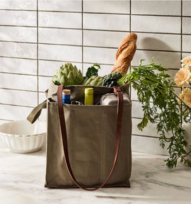 Capabunga Canvas Market Tote with Insert & Adjustable Handles, Caper Green