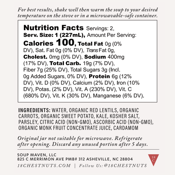 18 Chestnuts Soup - Red Lentil, 32 oz