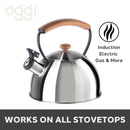 OGGI Stovetop Whistling Tea Kettle w/ Wood Handle, SS-3