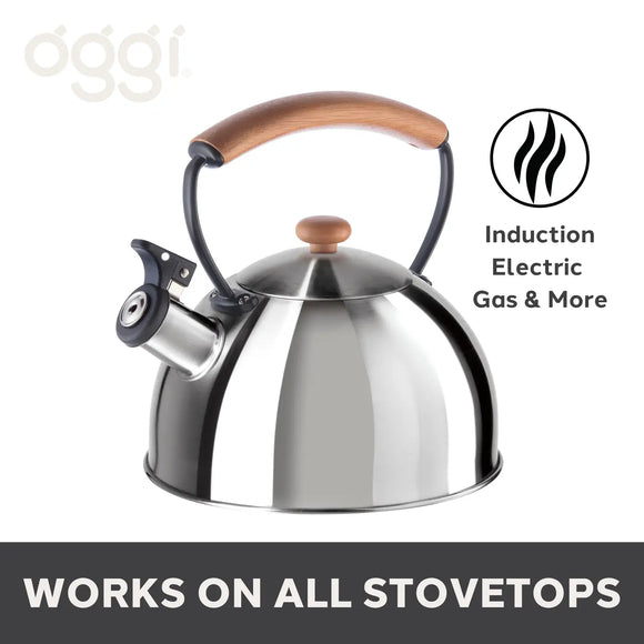 OGGI Stovetop Whistling Tea Kettle w/ Wood Handle, SS