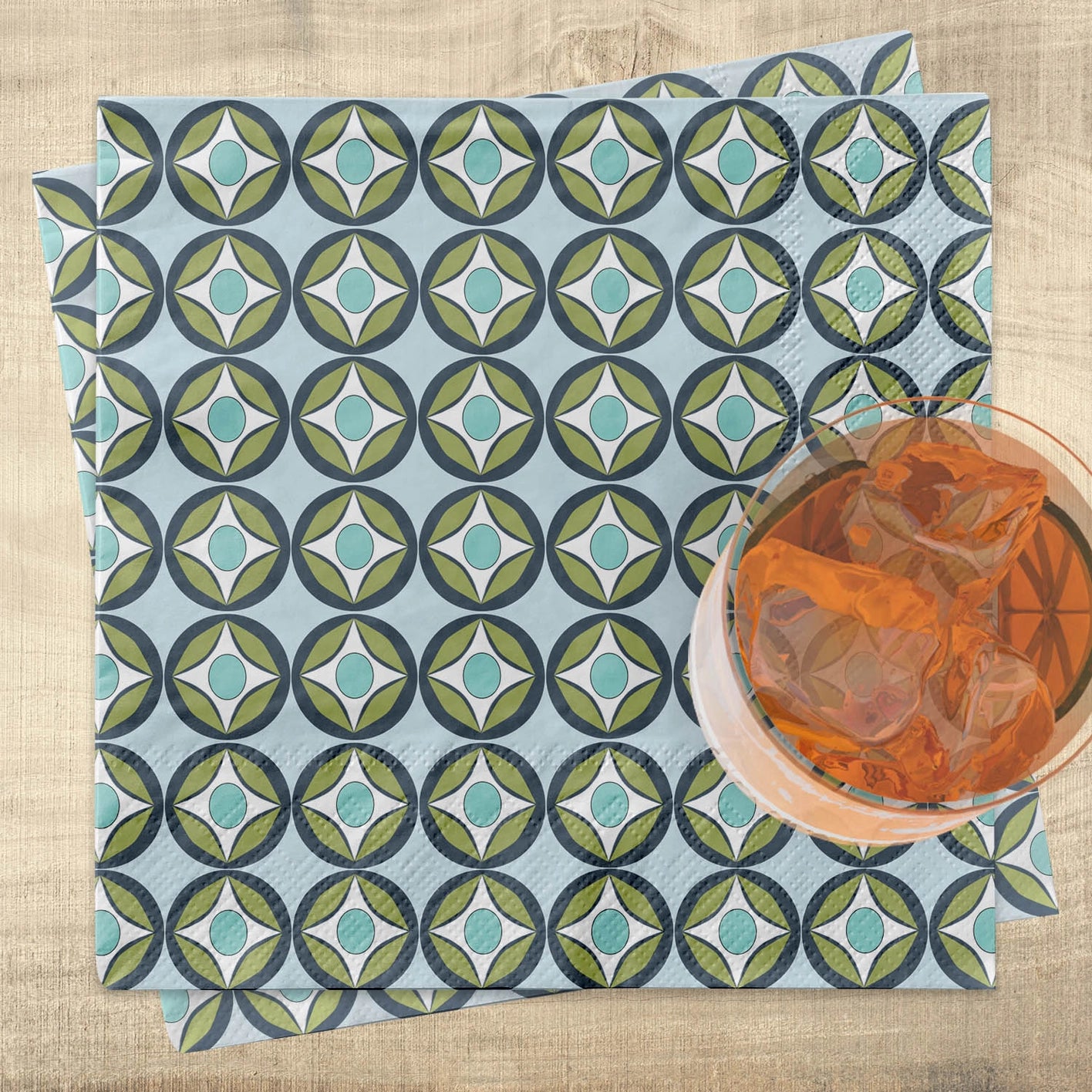 Mod Lounge Paper Co Cocktail Napkin Blue Raindrop Circle