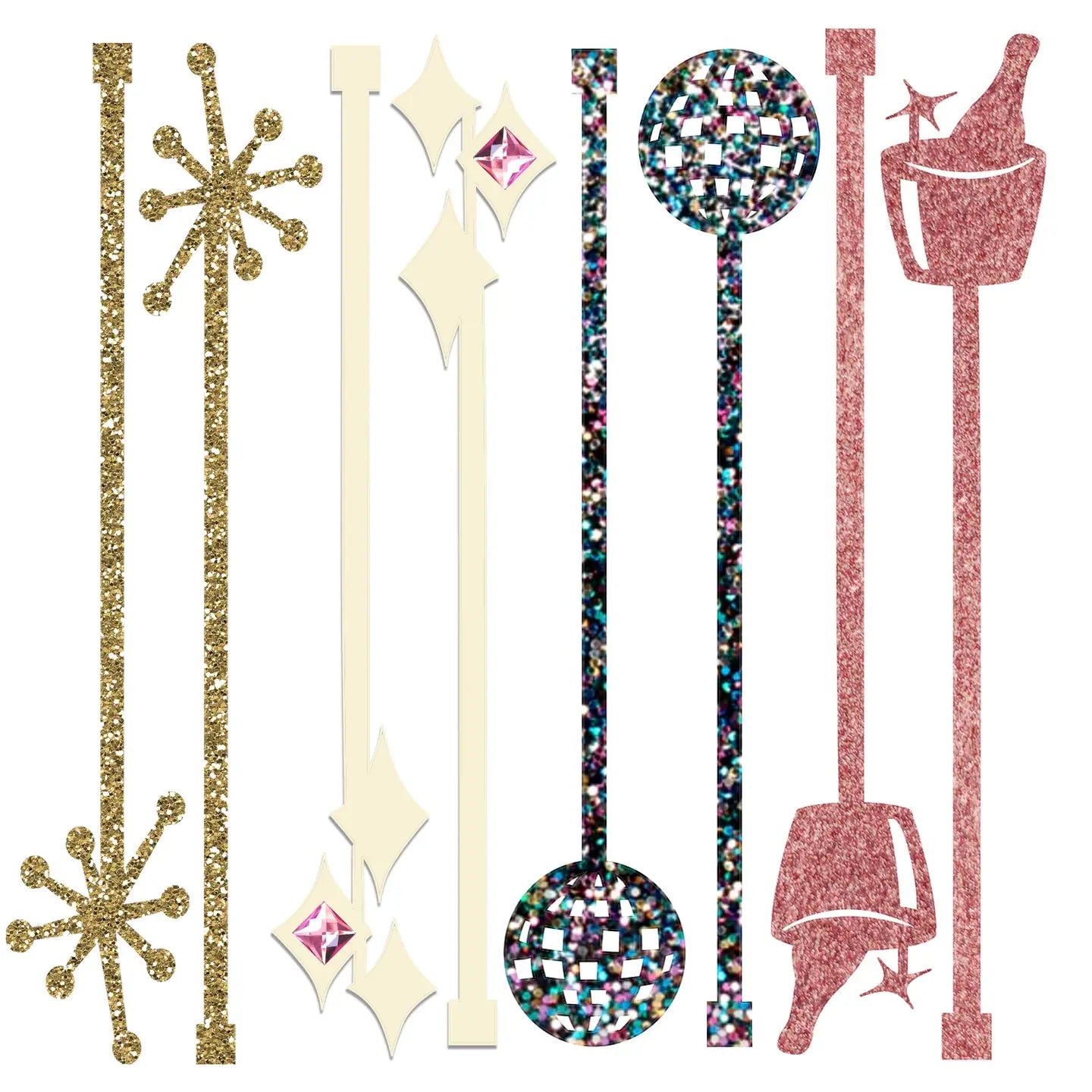 Mod Lounge Paper Co Swizzle Stix, Champagne Glitter