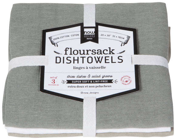 Now Designs Floursack Dishtowels, Set of 3, Multiple Colors