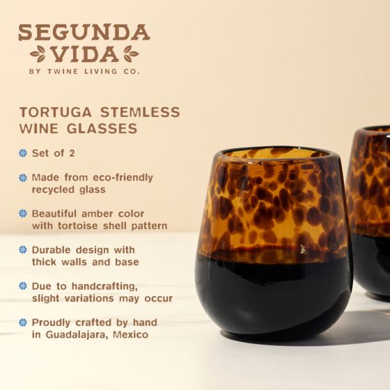 Twine Tortuga Recycled Stemless Wine Glass, Set of 2-6