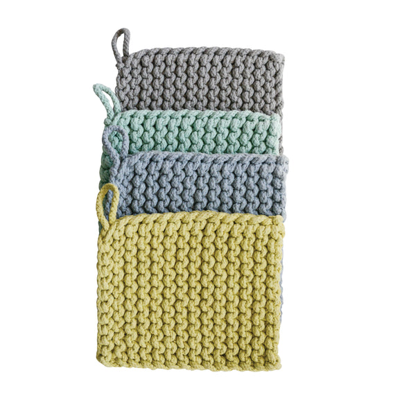 creative co-op Cotton Crocheted Potholder, Set of 4, Multiple Colors