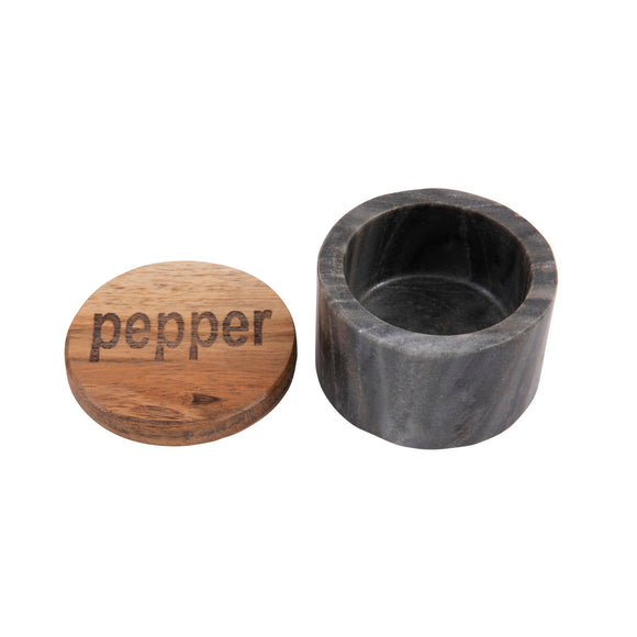 creative co-op Marble Salt and Pepper Pinch Pots w/ Wood Lids