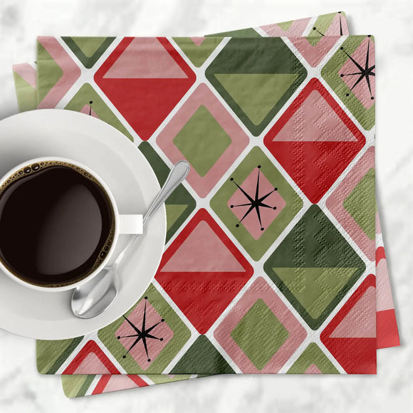 Mod Lounge Paper Co Cocktail Napkin Mid Century Modern Diamonds