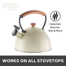 OGGI Stovetop Whistling Kettle w/ Wood Handle, Steel, Gray-3