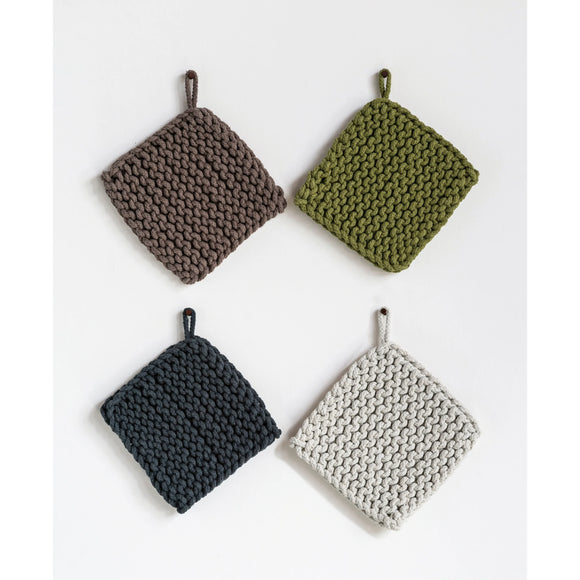 creative co-op Cotton Crocheted Potholder, Set of 4, Multiple Colors
