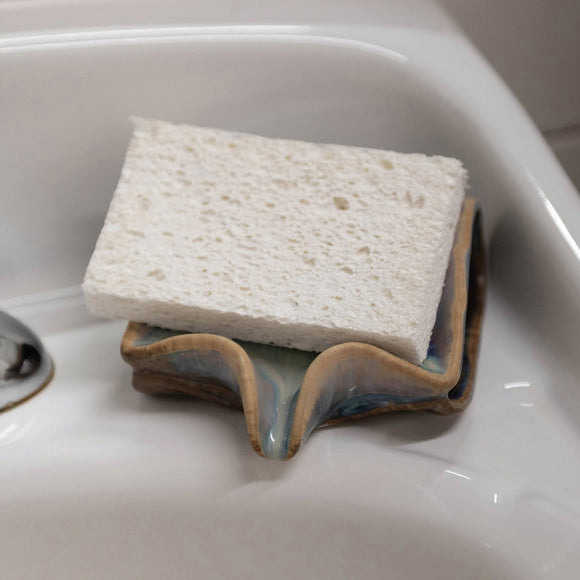 Creative Co-Op Stoneware Sponge Holder/Soap Dish w/ Drip Spout