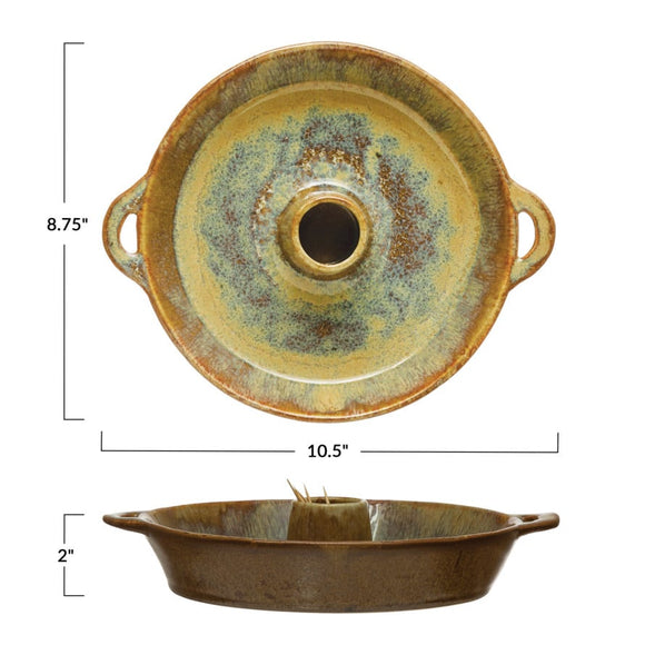 Creative Co-Op Stoneware Olive Serving Dish w/ Toothpick Holder