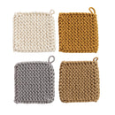 creative co-op Cotton Crocheted Potholder, Set of 4, Multiple Colors