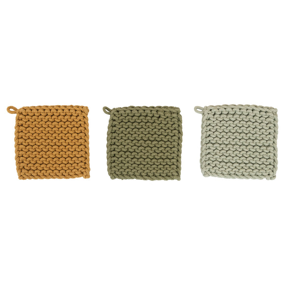 creative co-op Cotton Crocheted Potholder, Set of 3