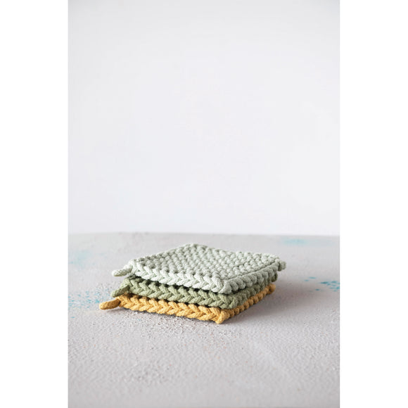 creative co-op Cotton Crocheted Potholder, Set of 3