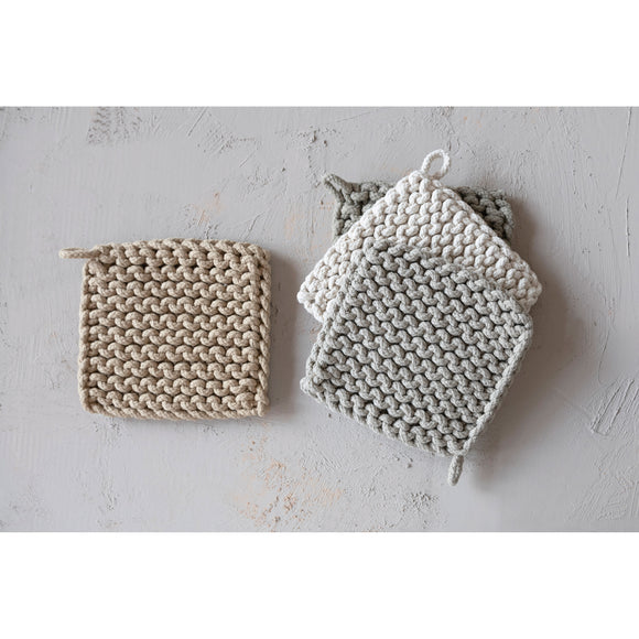 creative co-op Cotton Crocheted Potholder, Set of 4, Multiple Colors