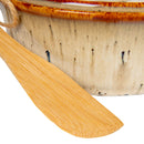 Creative Co-Op Stoneware Brie Baker w/ Bamboo Spreader, Set of 2-5