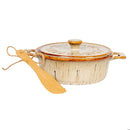 Creative Co-Op Stoneware Brie Baker w/ Bamboo Spreader, Set of 2