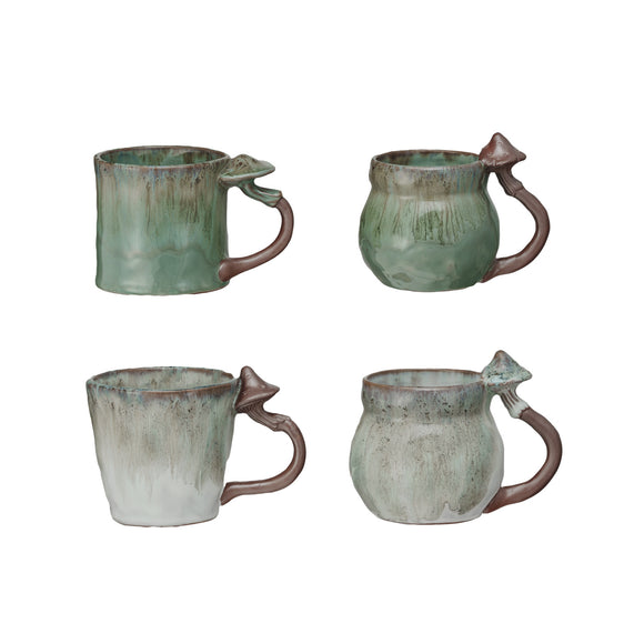creative co-op Stoneware Mug w/ Mushroom Handle, 14 oz, Sold Individually, 4 Styles
