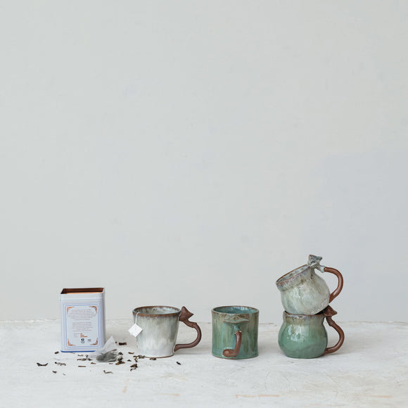 Creative Co-Op Stoneware Mug w/ Mushroom Handle, 4 Styles, 14 oz