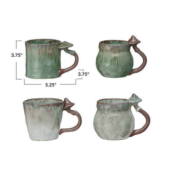 Creative Co-Op Stoneware Mug w/ Mushroom Handle, 4 Styles, 14 oz