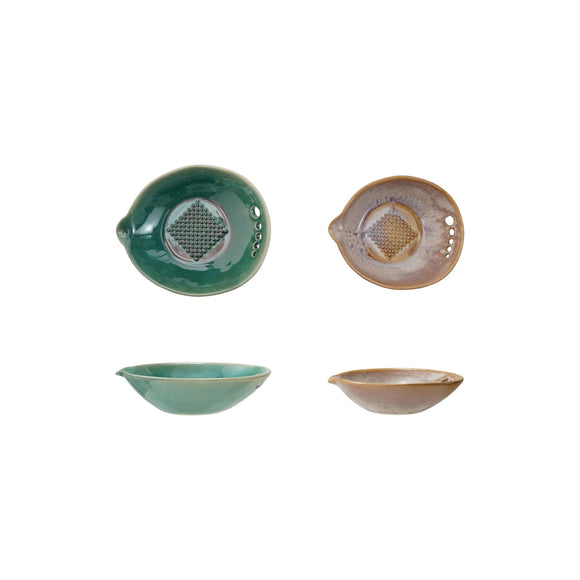 Creative Co-Op Stoneware Garlic/Ginger Graters with Herb Strippers, Set of 2
