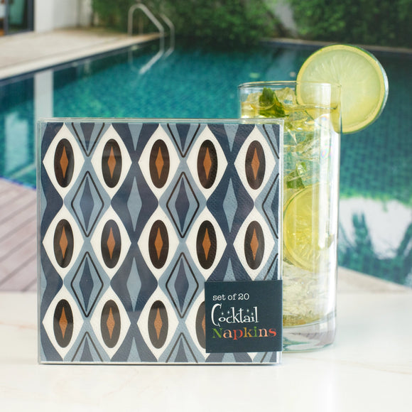 Mod Lounge Paper Co Cocktail Napkin Blue Diamond String