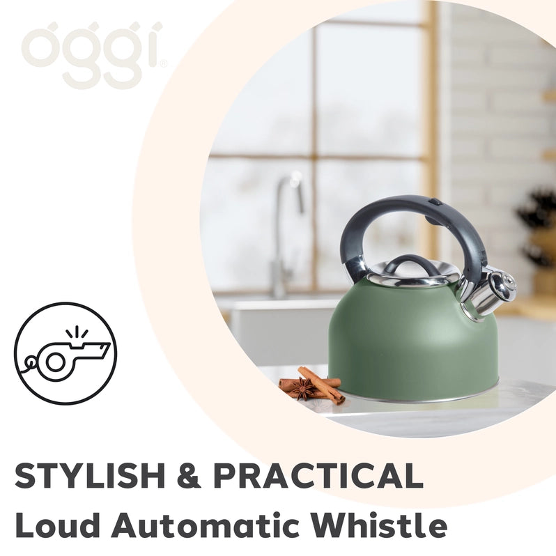 OGGI Stovetop Whistling Tea Kettle, Sage Green