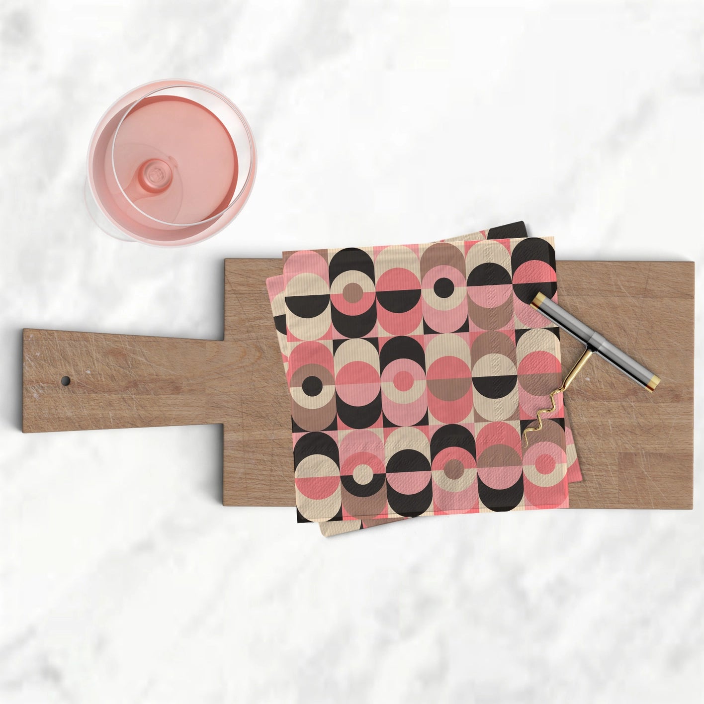 Mod Lounge Paper Co Cocktail Napkin Pink and Black Oval