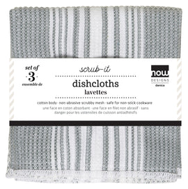 Now Designs Scrub-It Dishcloths, Set of 3, London Gray