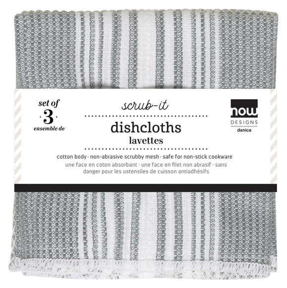 Now Designs Scrub-It Dishcloths, Set of 3, London Gray