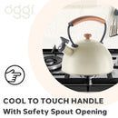OGGI Stovetop Whistling Kettle w/ Wood Handle, Steel, Gray-4