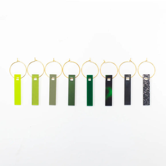 Mod Lounge Paper Co Wine Charms, Shades of Green
