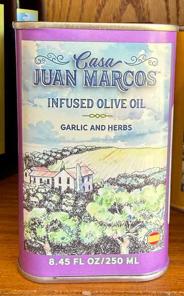 Casa Juan Marcos Garlic & Herb Infused Picual Spanish Cold Pressed Extra Virgin Olive Oil, 250 ml