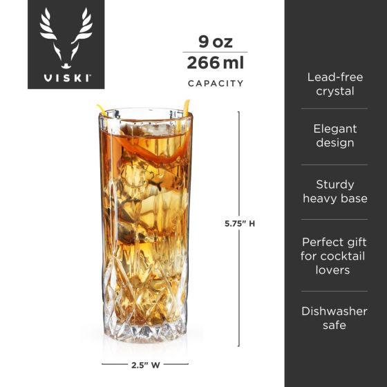 Viski Admiral Highball Glass, Set of 4